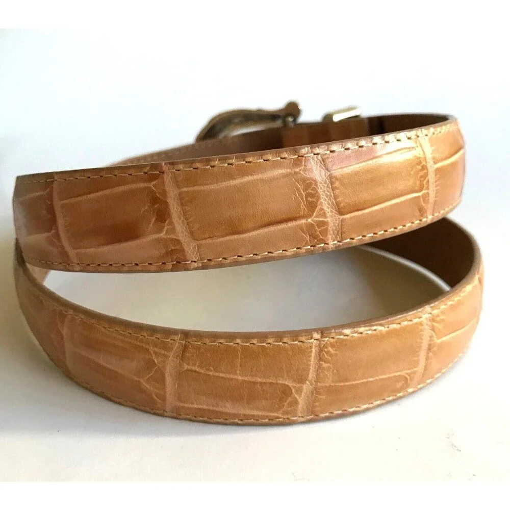 Vtg Coldwater Creek Croc Leather Western Belt Beige Tan Womens Size M L 32-36